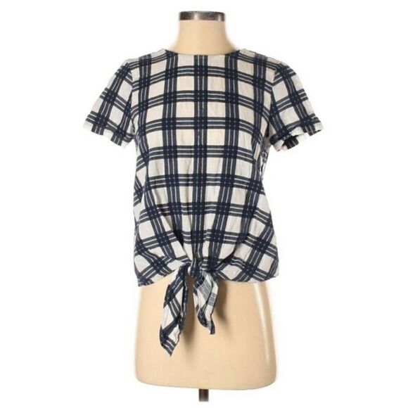 Madewell Plaid Button-Back Tie Tee size Medium - Picture 2 of 11